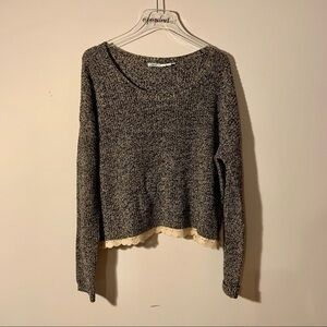 Urban Outfitters Kimchi Blue Black & Cream Cropped Long Sleeve Sweater Large